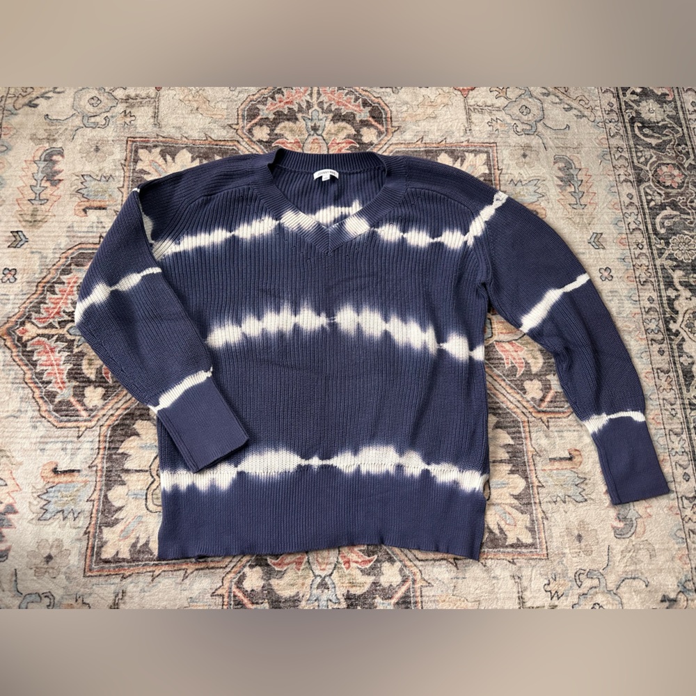 Johnny Was Tie Dye Pullover Knit V-Neck Sweater in Indigo - Size M